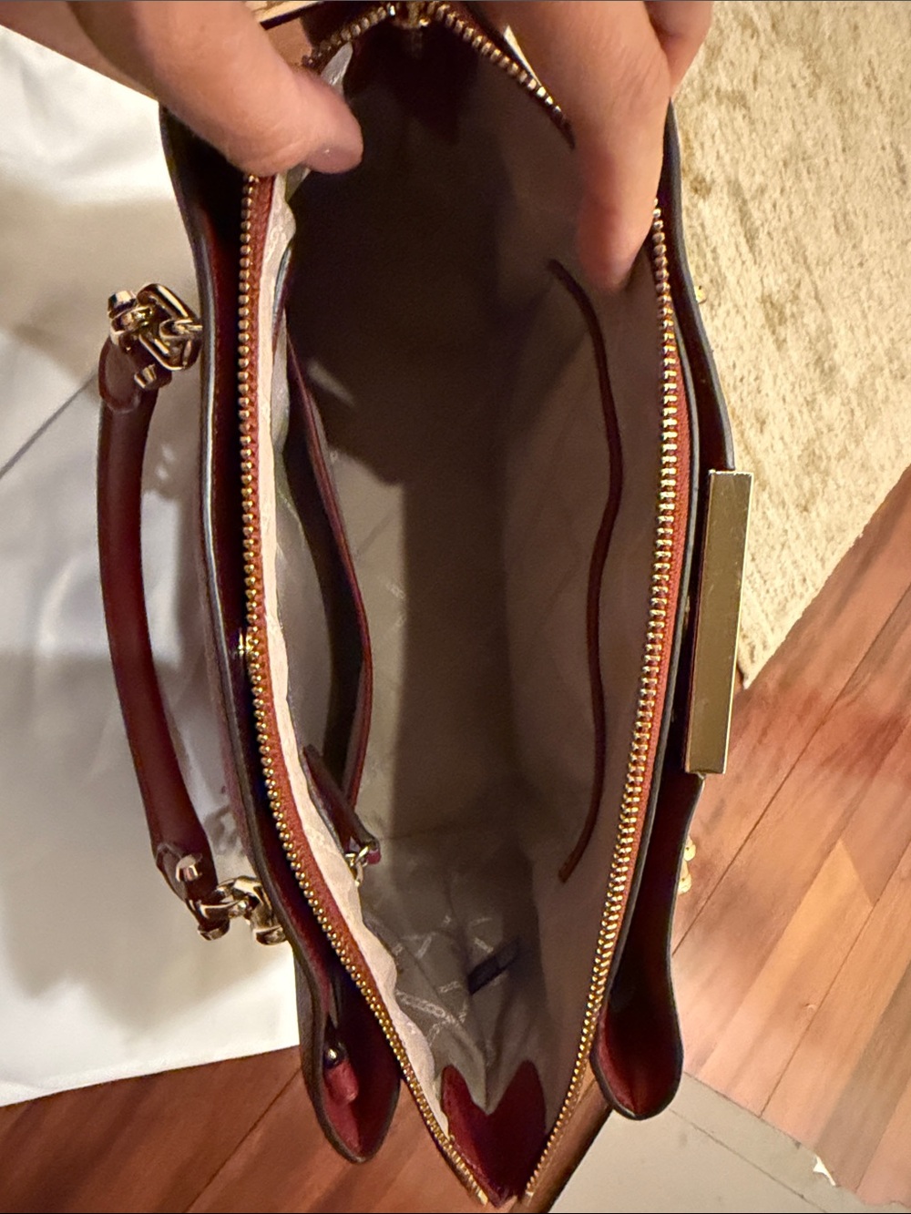 Michael Kors Red Burgundy Saffiano Leather Satchel with Gold Hardware - Picture 8 of 12